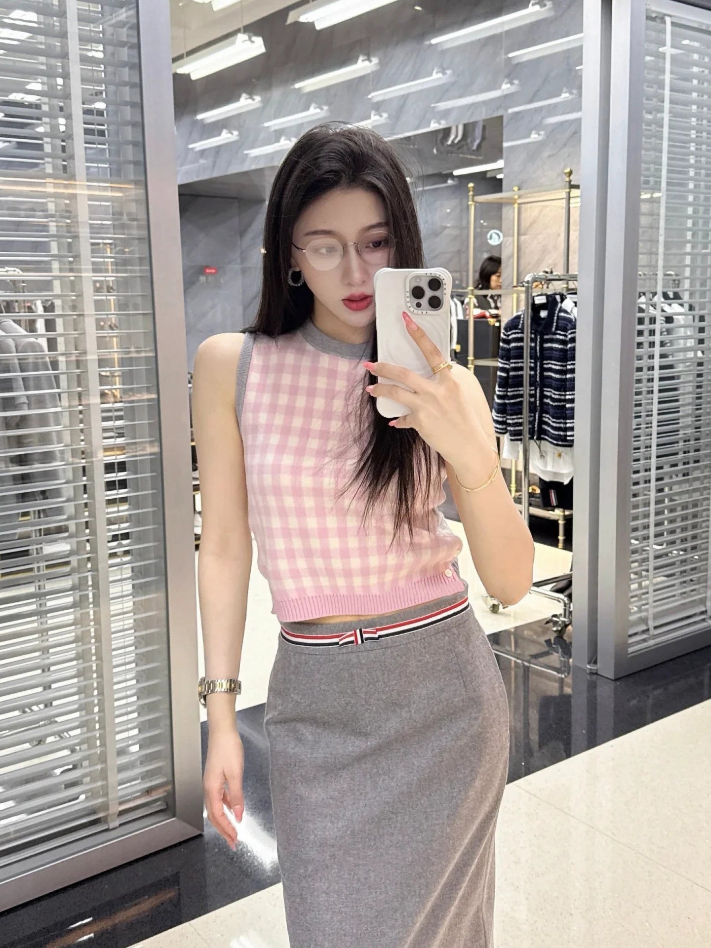 2025SS Colorblock plaid vest THOM TREND