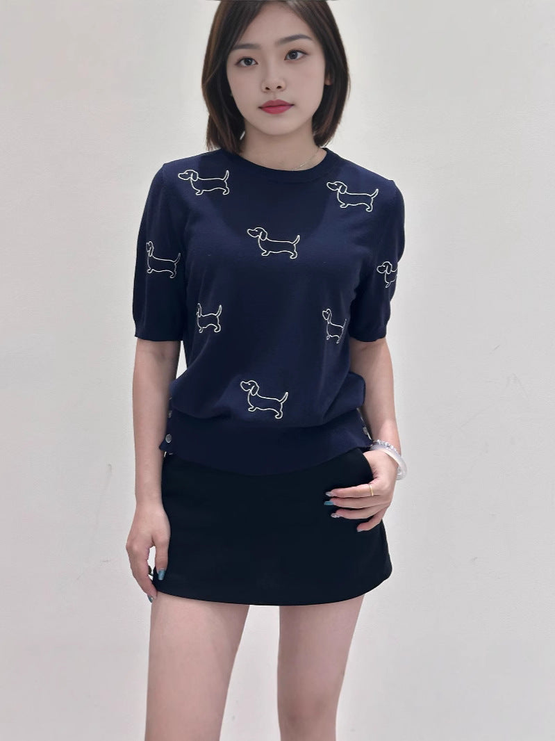 Women's Puppy Rose Embroidery Short Sleeve(副本) THOM TREND
