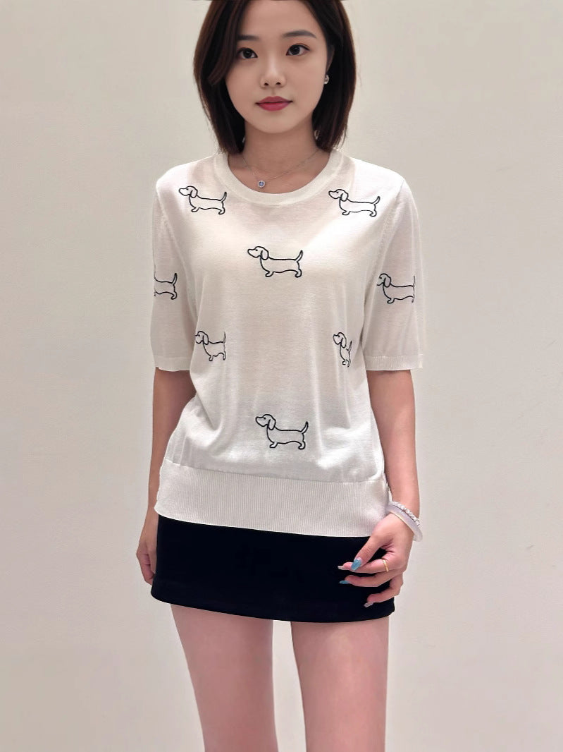 Women's Puppy Rose Embroidery Short Sleeve(副本) THOM TREND
