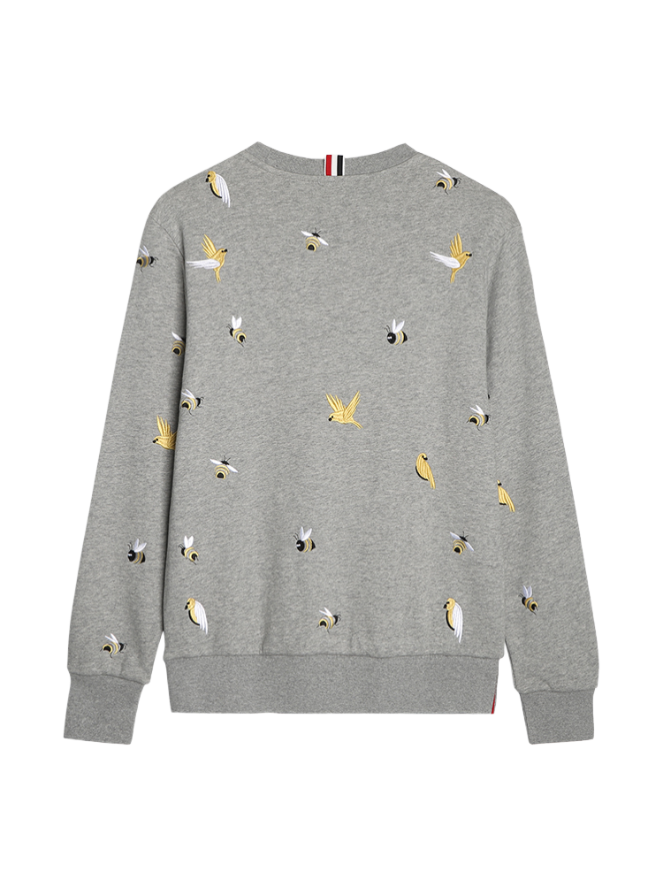 Bird and Bee Embroidered Zip-Up Hooded Cardigan(副本) THOM TREND