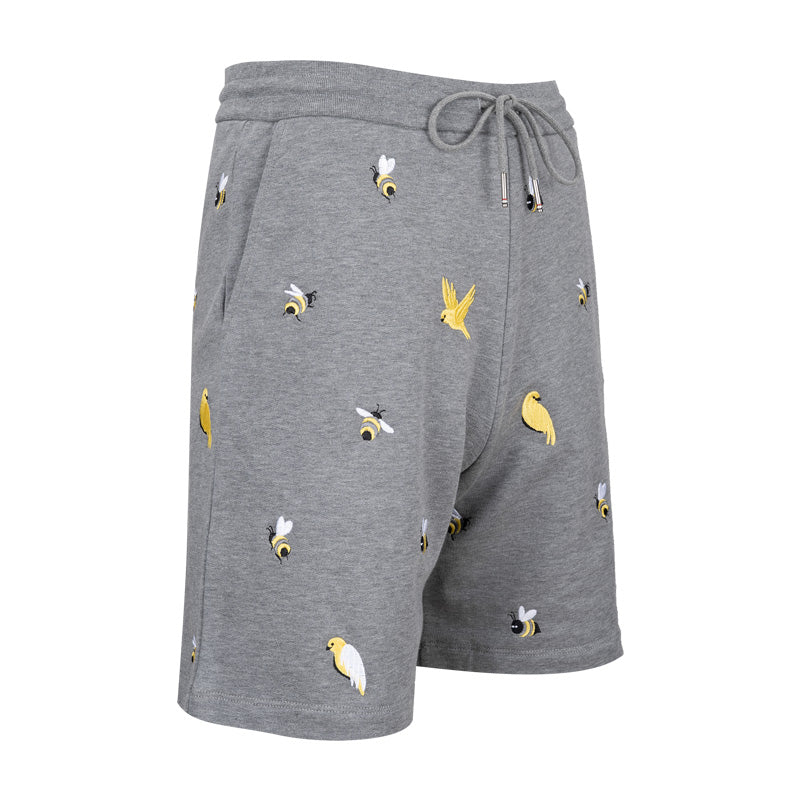 Bee and bird embroidered shorts
