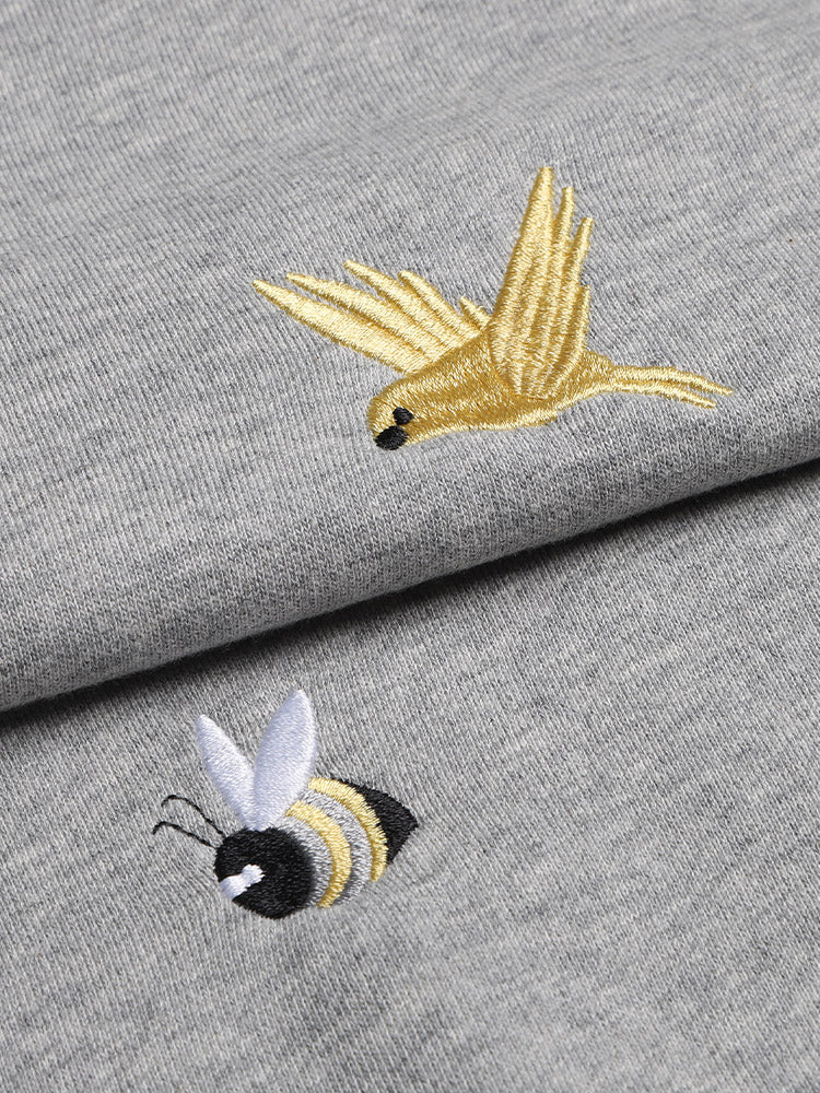 Bird and Bee Embroidered Zip-Up Hooded Cardigan(副本) THOM TREND