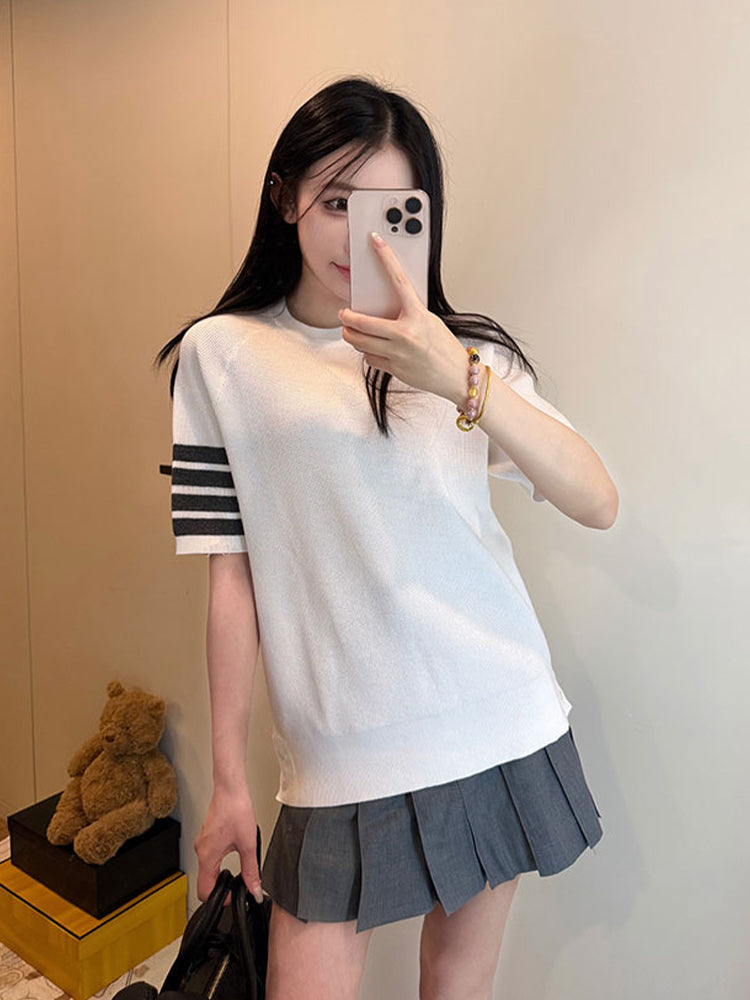 Ladies V-neck ribbed knit short sleeves(副本) THOM TREND