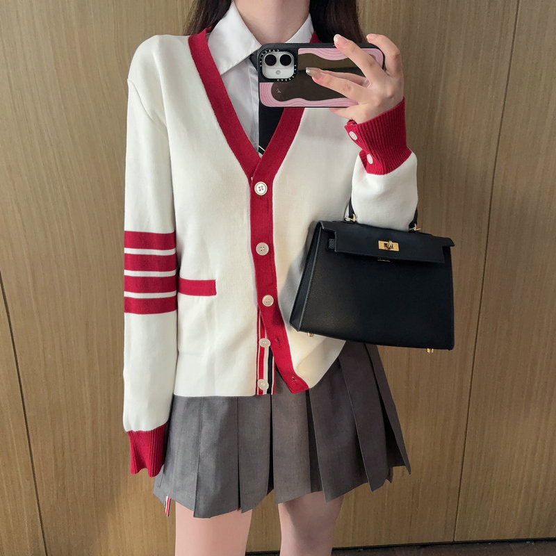 2025SS Contrast color rugby cardigan THOM TREND