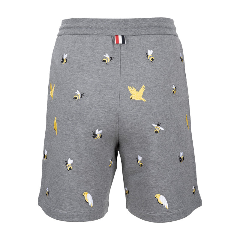 Bee and bird embroidered shorts