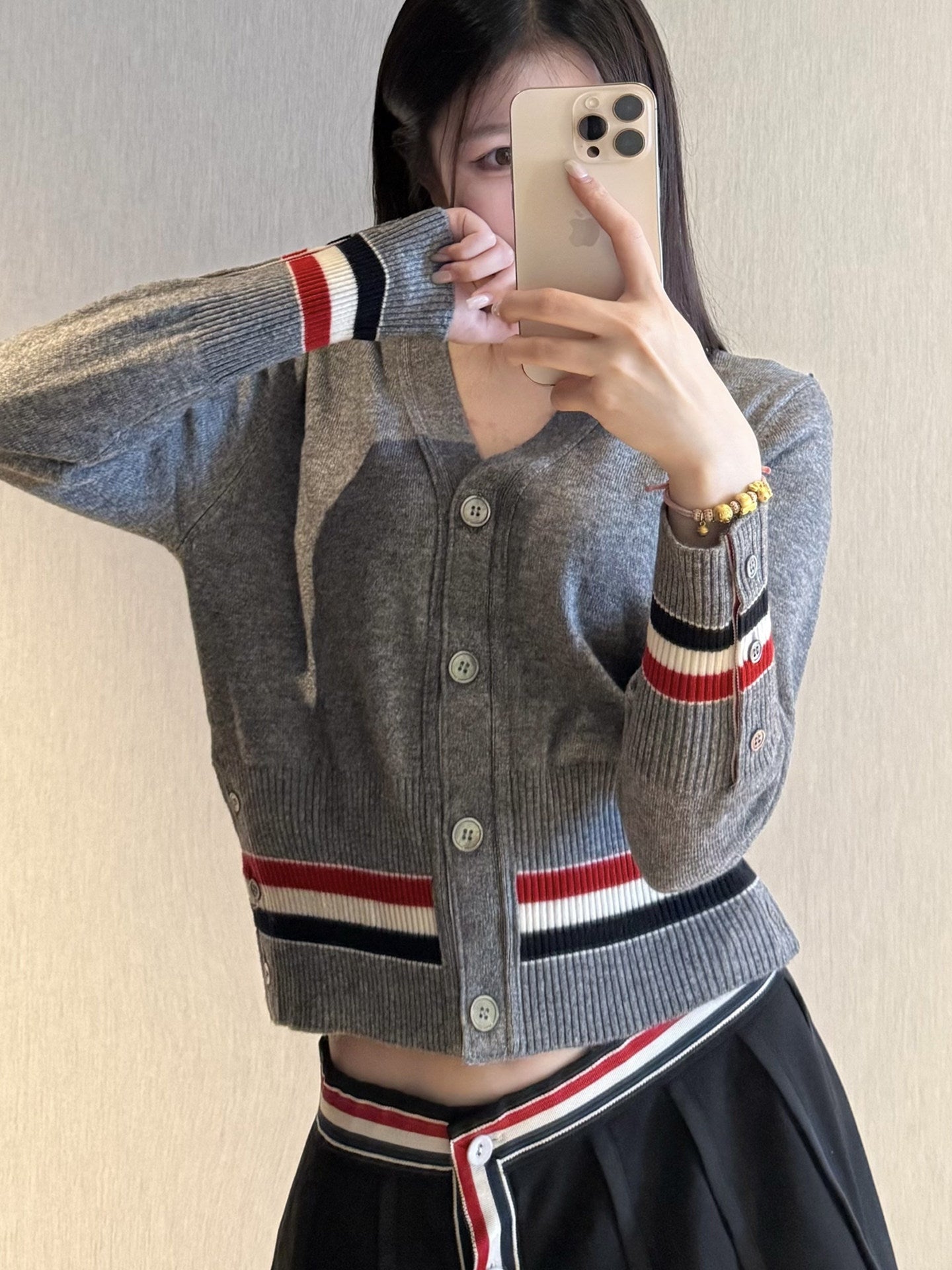 Tri-Color Stripe Pique Cotton Vest Cardigan(副本) THOM TREND