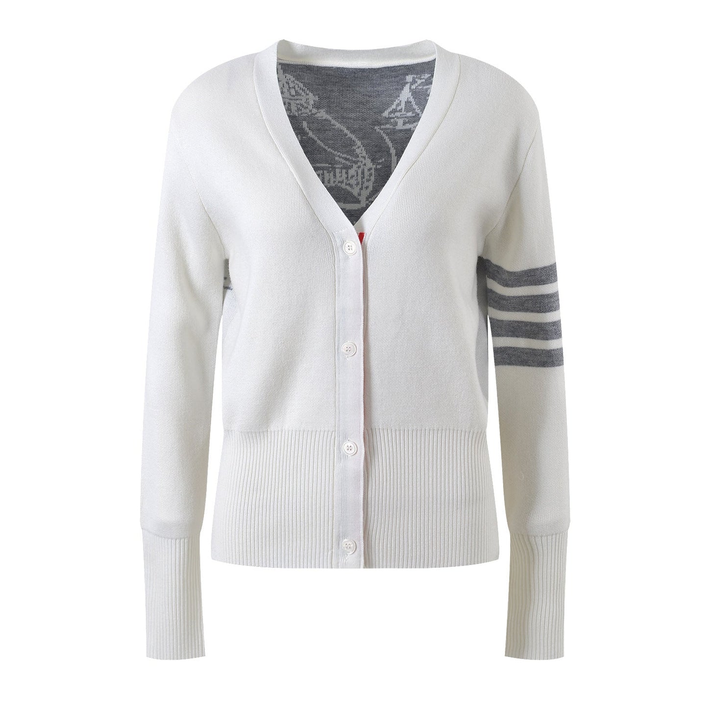 Four-Stripe Pink V-Neck Cardigan(副本) THOM TREND