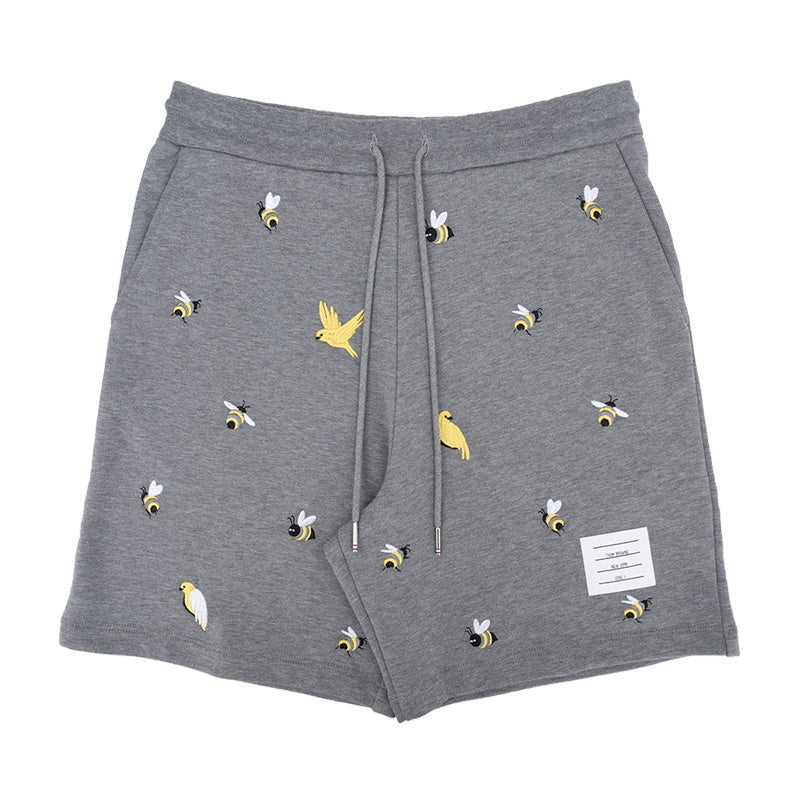 Bee and bird embroidered shorts