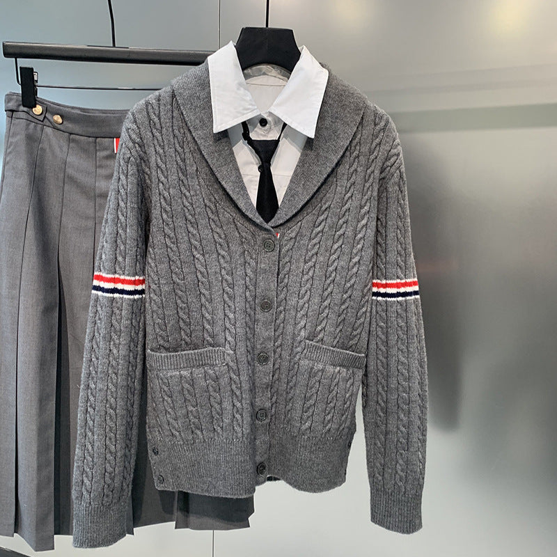 Lapel knitted sweater jacket