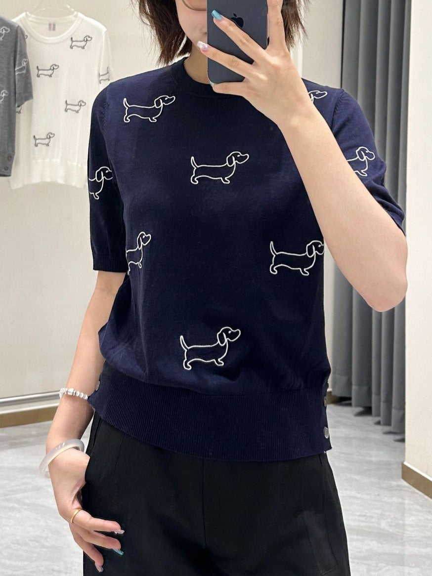 Women's Puppy Rose Embroidery Short Sleeve(副本) THOM TREND