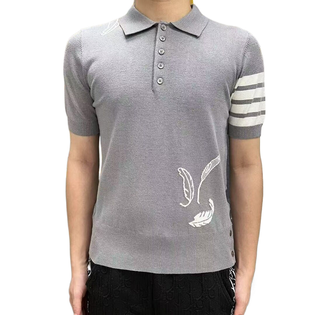 2025 SS Men's Feather Leaf POLO Short Sleeve THOM TREND