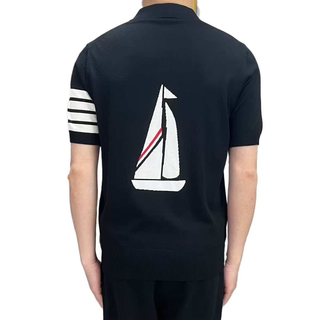 2025 SS Men's sailboat embroidered POLO short sleeve THOM TREND