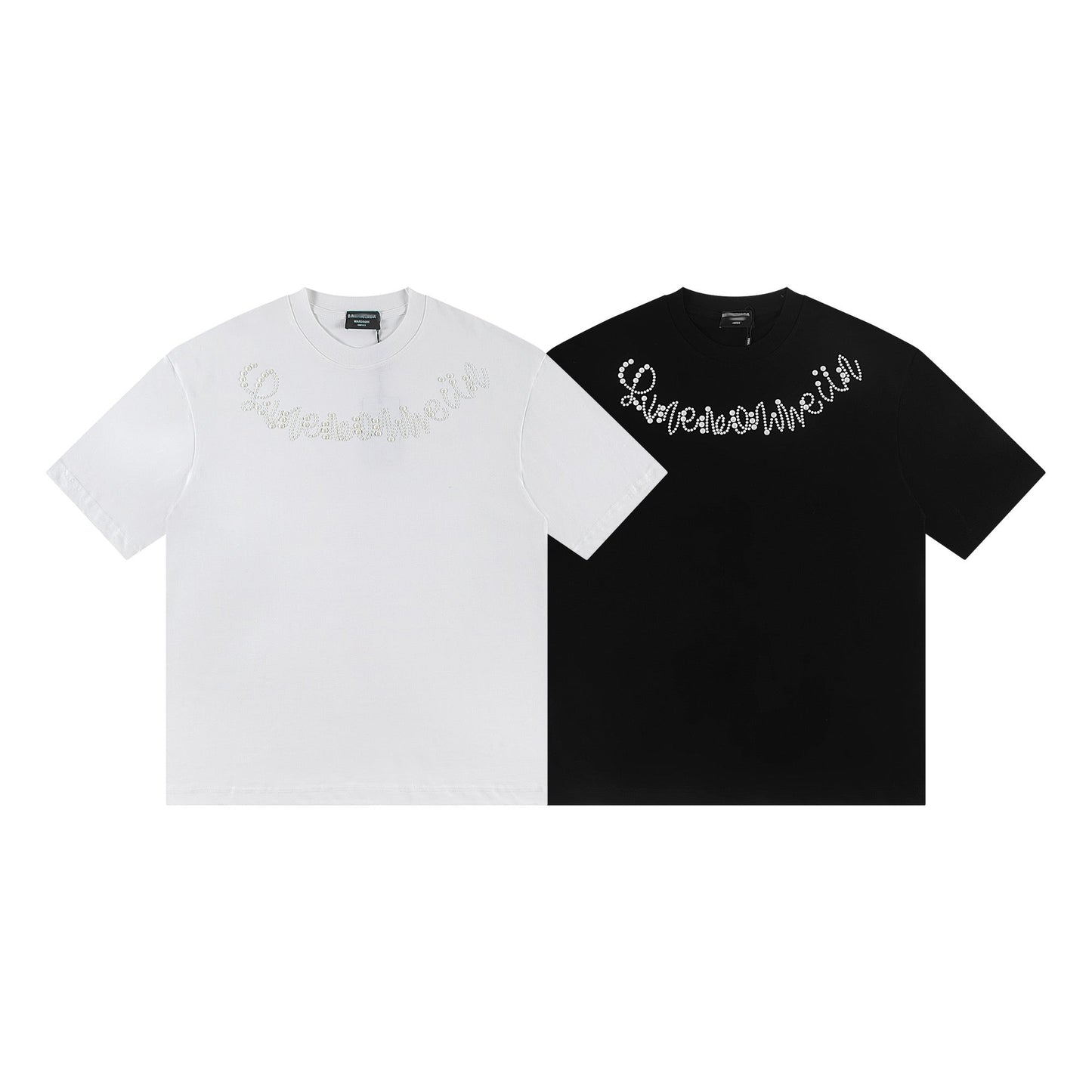 Pearl lettering embroidered T-shirt THOM TREND