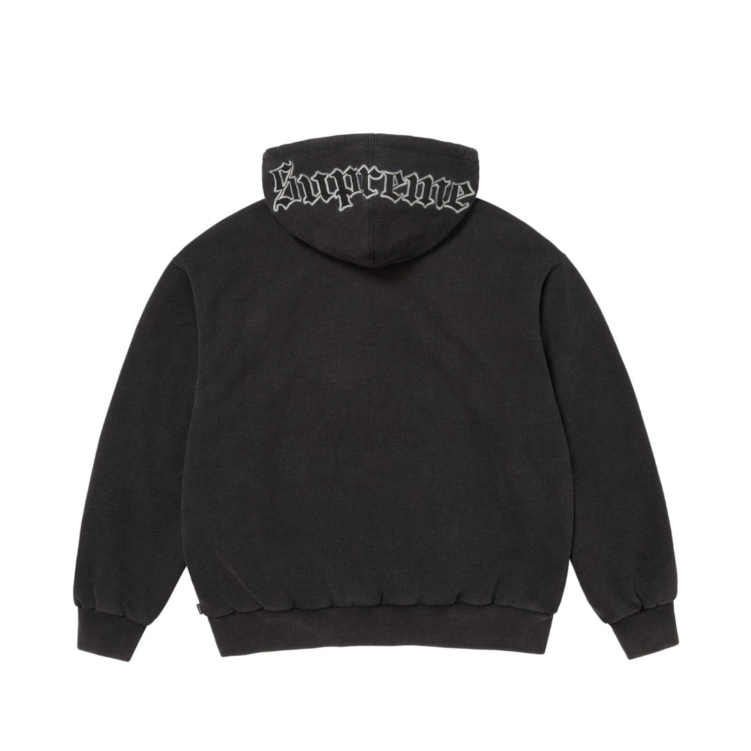 Heavyweight Zip-Up Hooded Sweatshirt with Embroidered Letters Light Luxury Station