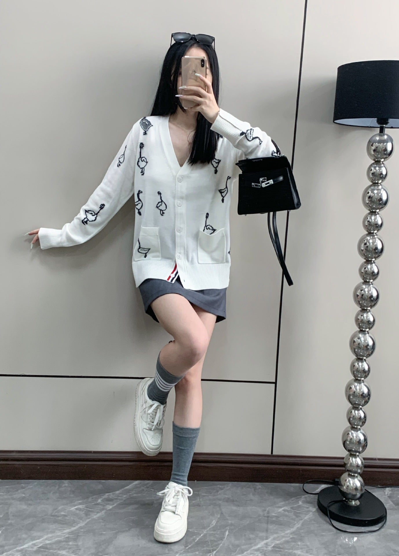 2025SS Women's Swan Intarsia Knit Cardigan THOM TREND