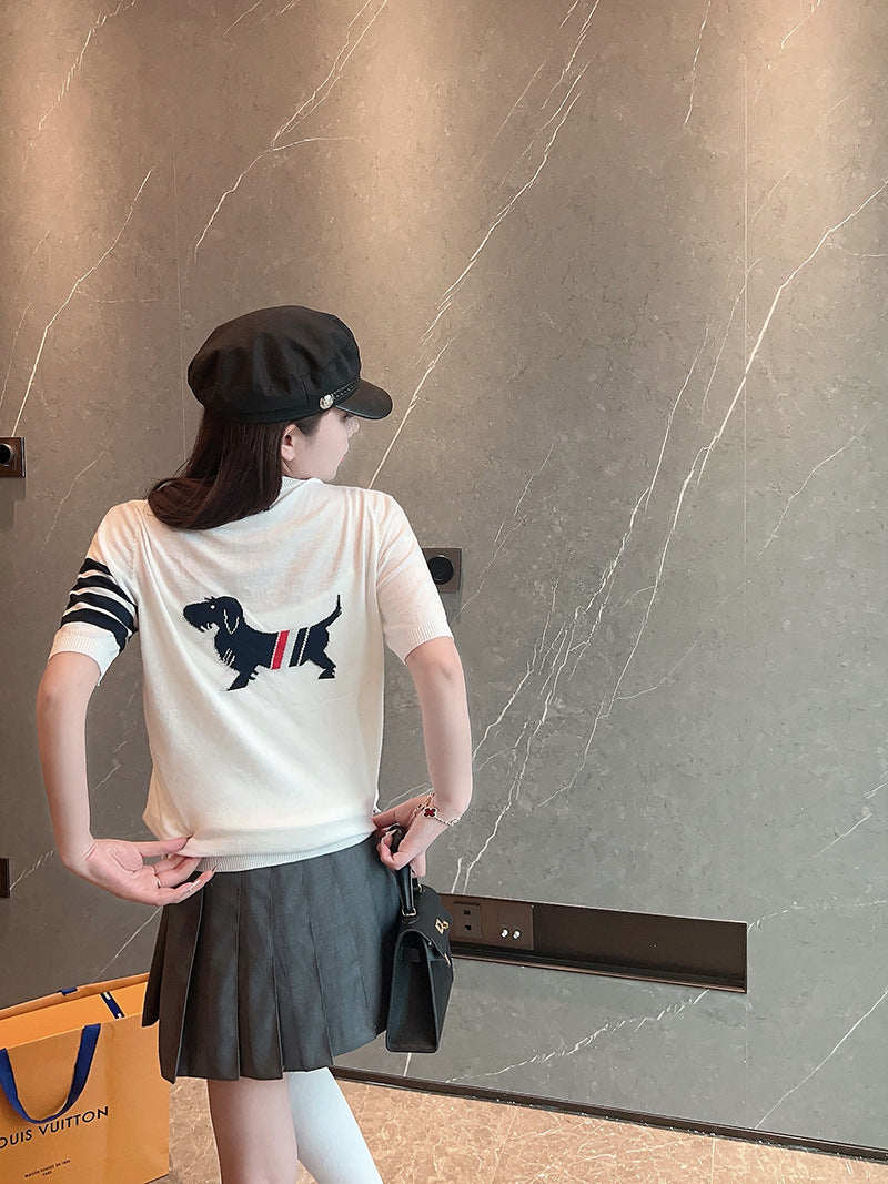 Women's Tricolor Short Sleeve Sweater(复制) THOM TREND