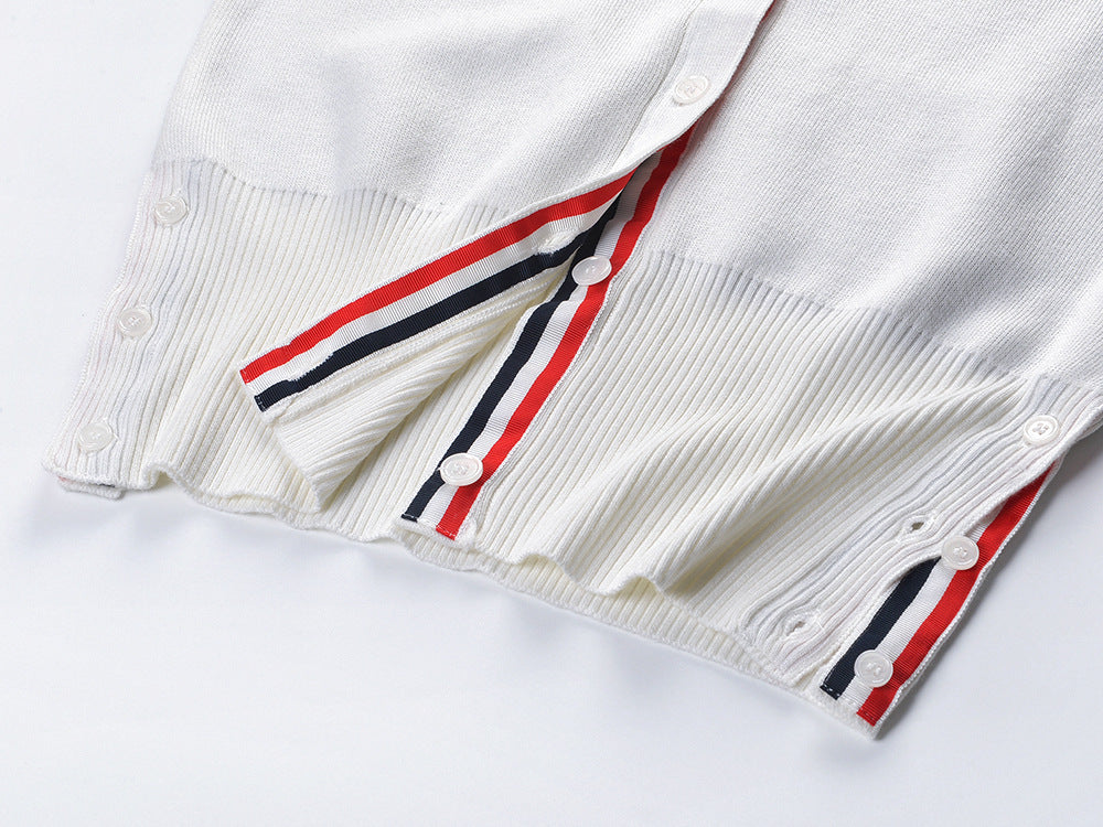 Four-Stripe Pink V-Neck Cardigan(副本) THOM TREND