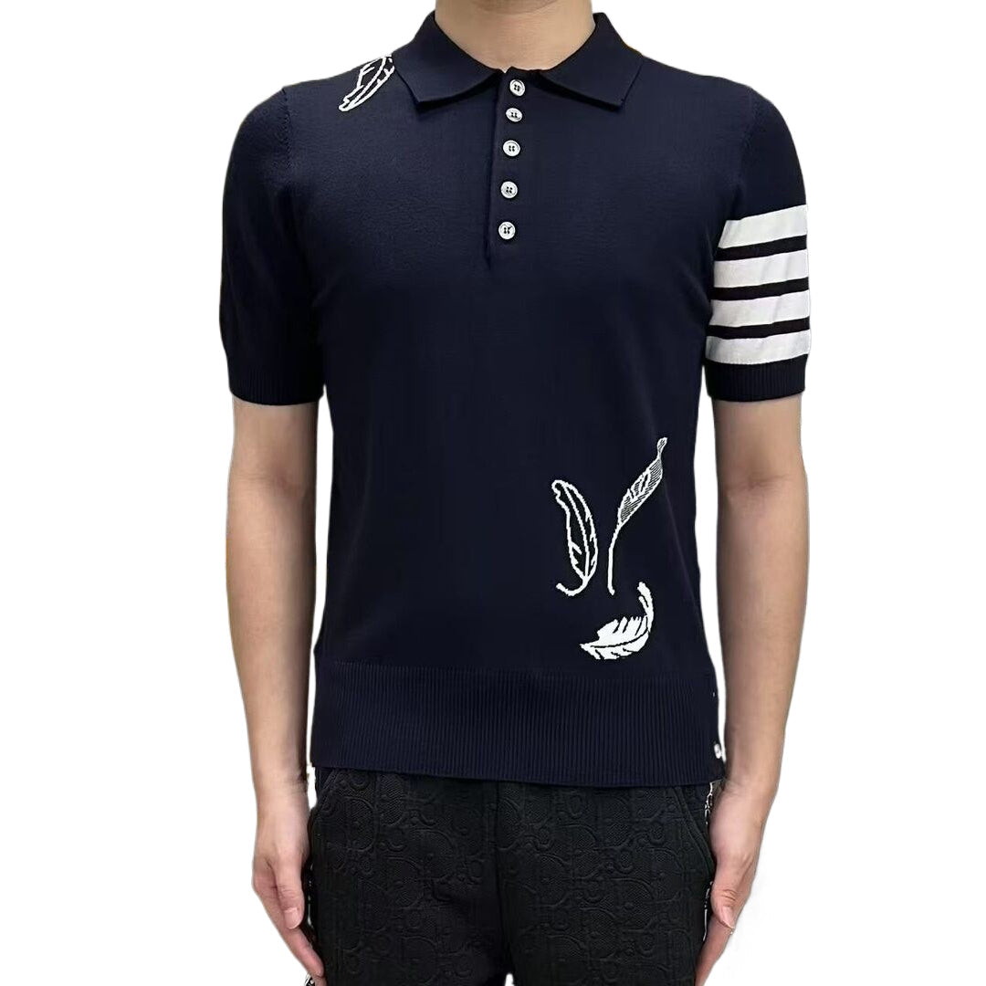 2025 SS Men's Feather Leaf POLO Short Sleeve THOM TREND