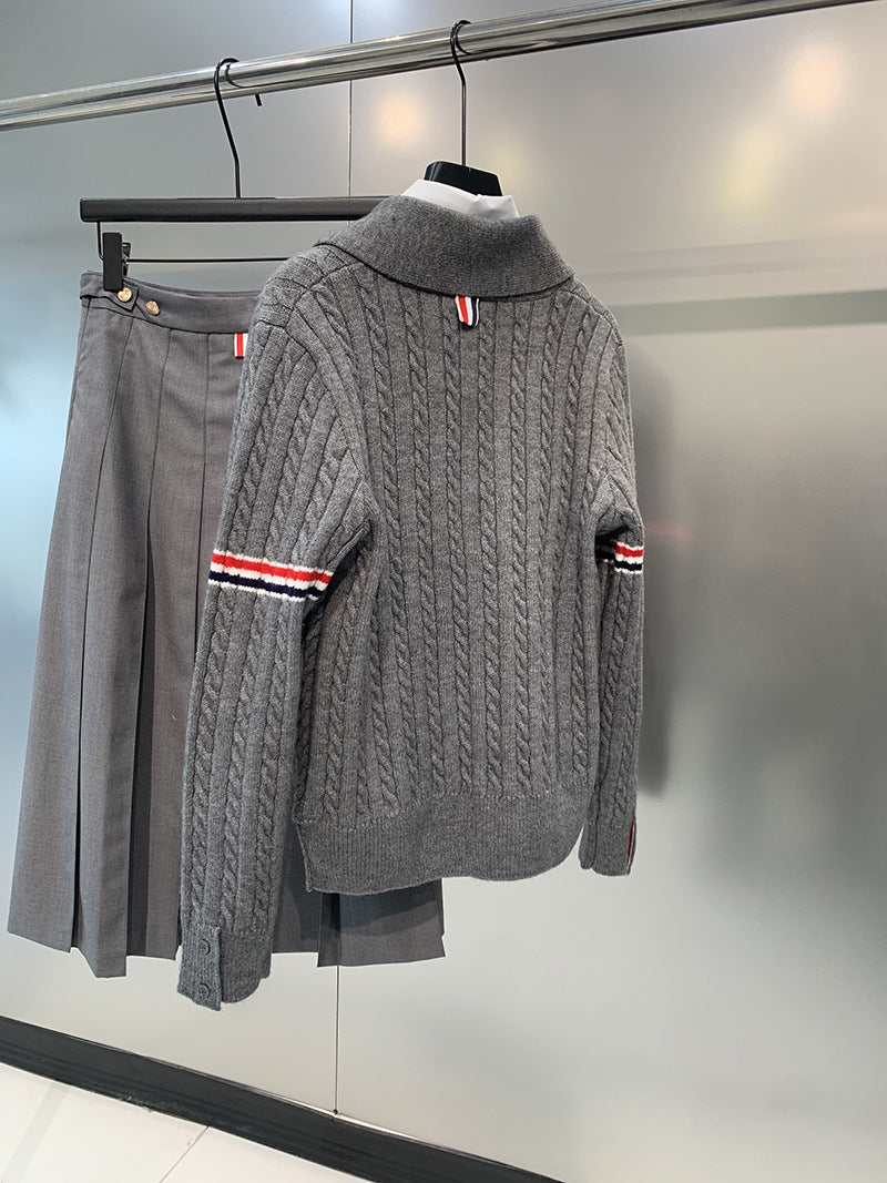 Lapel knitted sweater jacket