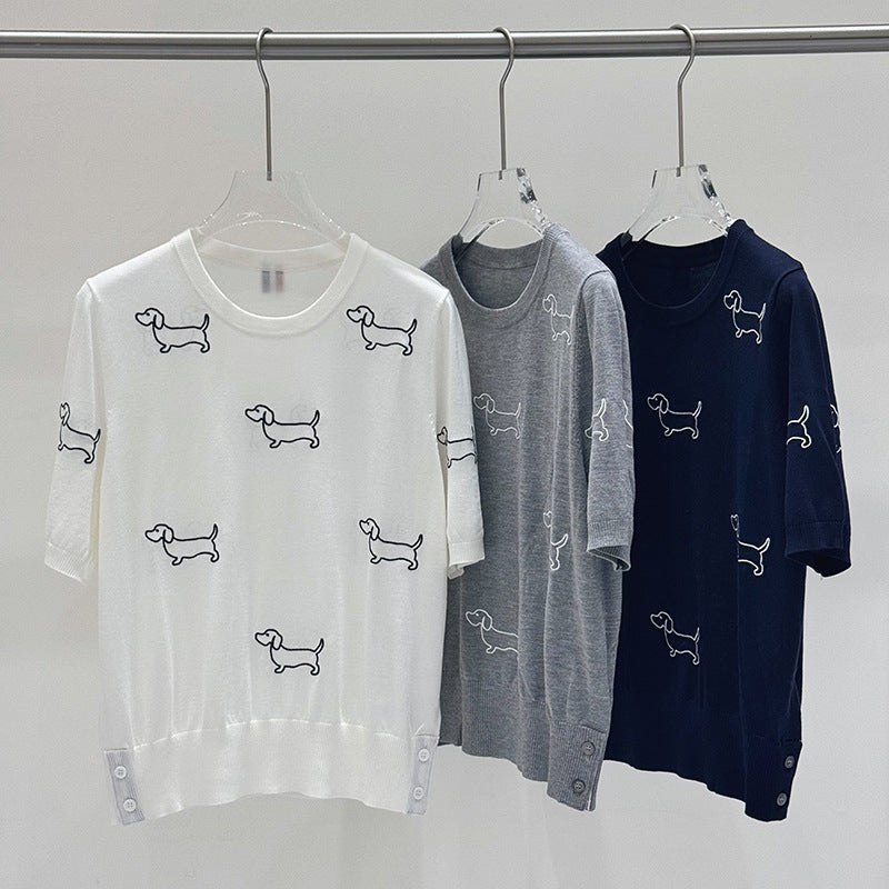 Women's Puppy Rose Embroidery Short Sleeve(副本) THOM TREND