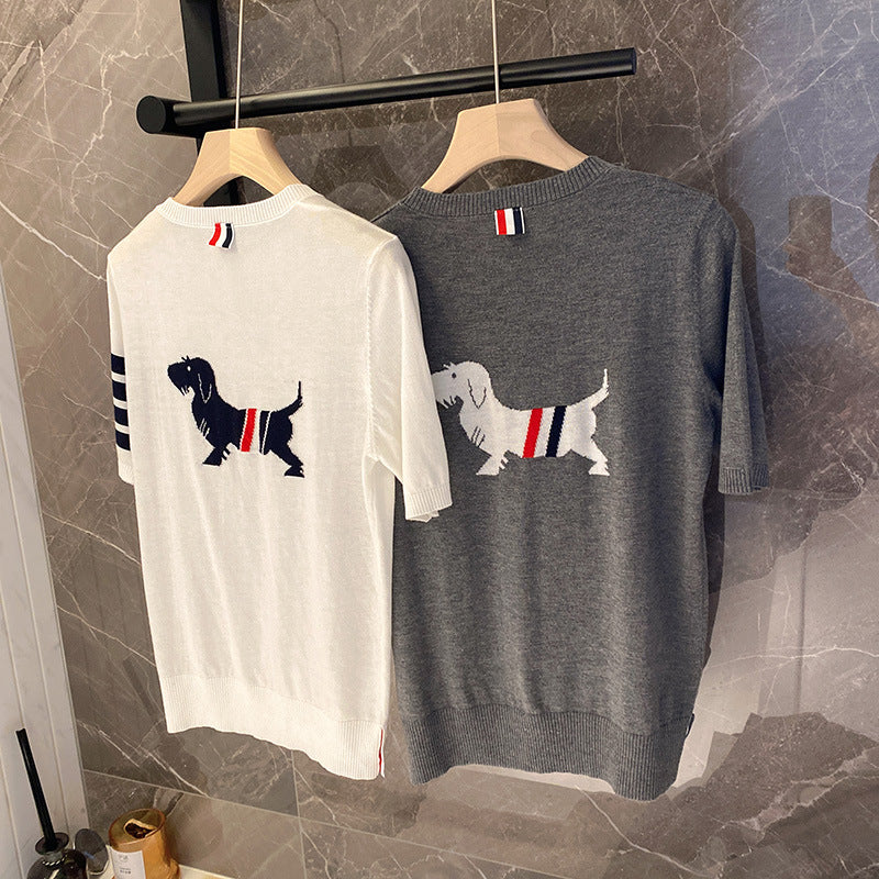 Women's Tricolor Short Sleeve Sweater(复制) THOM TREND