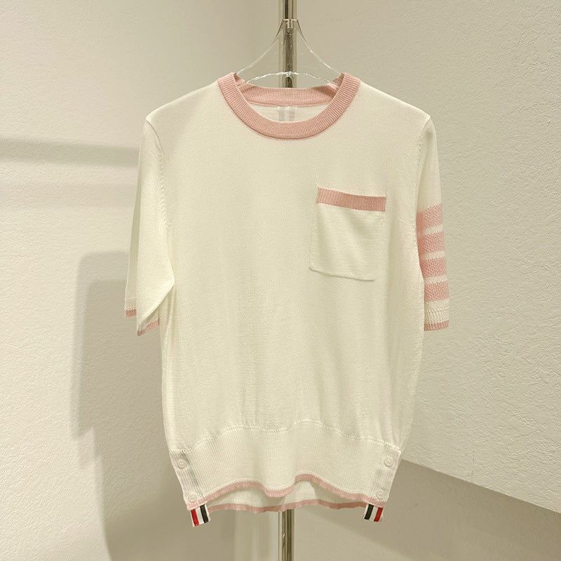 Contrast color knitted T-shirt