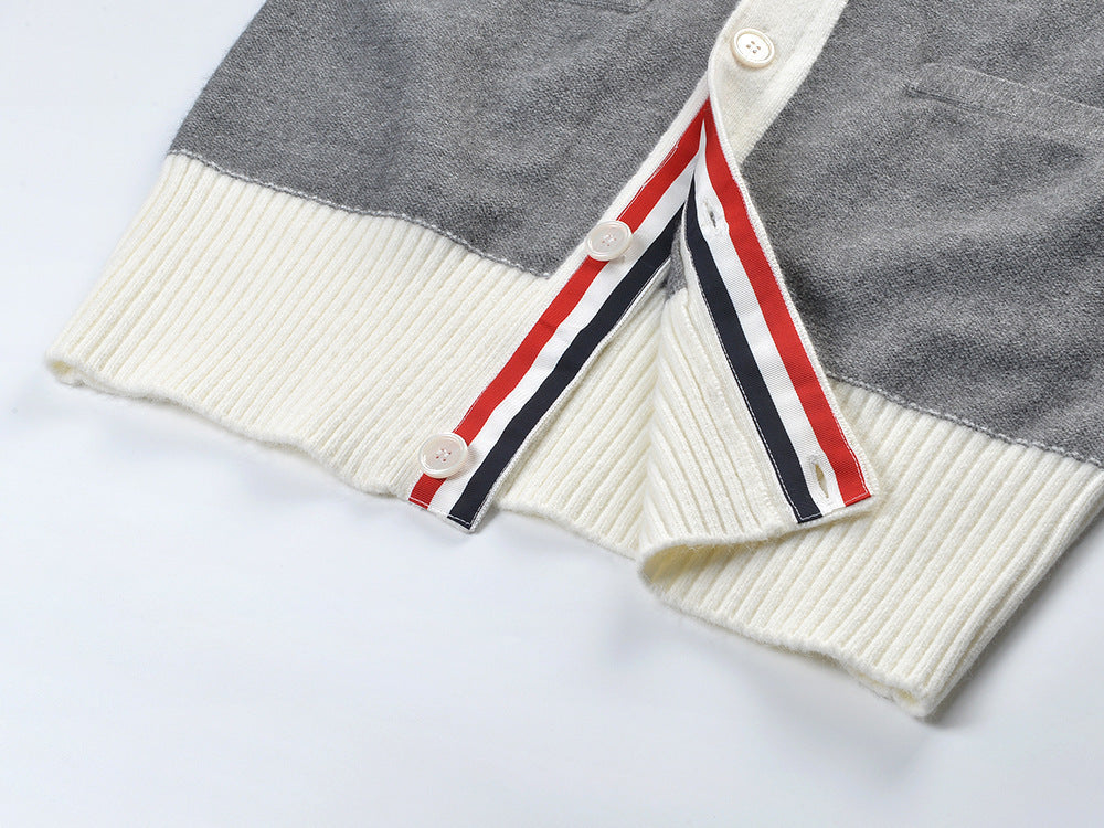 Contrast color knitted cardigan