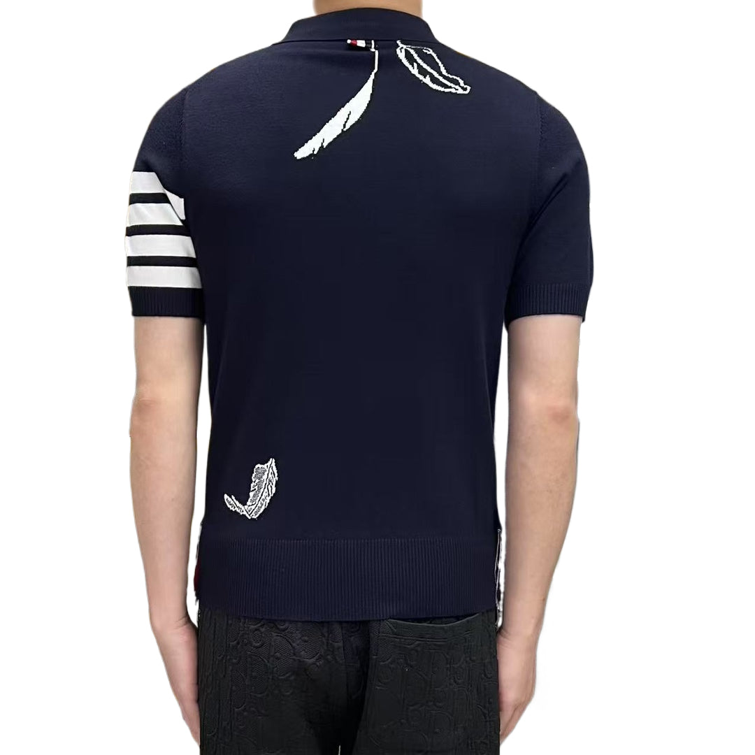 2025 SS Men's Feather Leaf POLO Short Sleeve THOM TREND