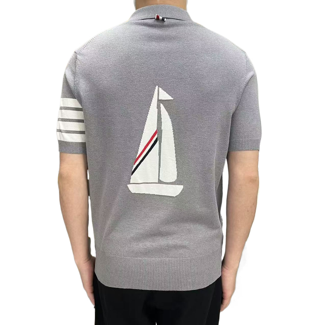 2025 SS Men's sailboat embroidered POLO short sleeve THOM TREND