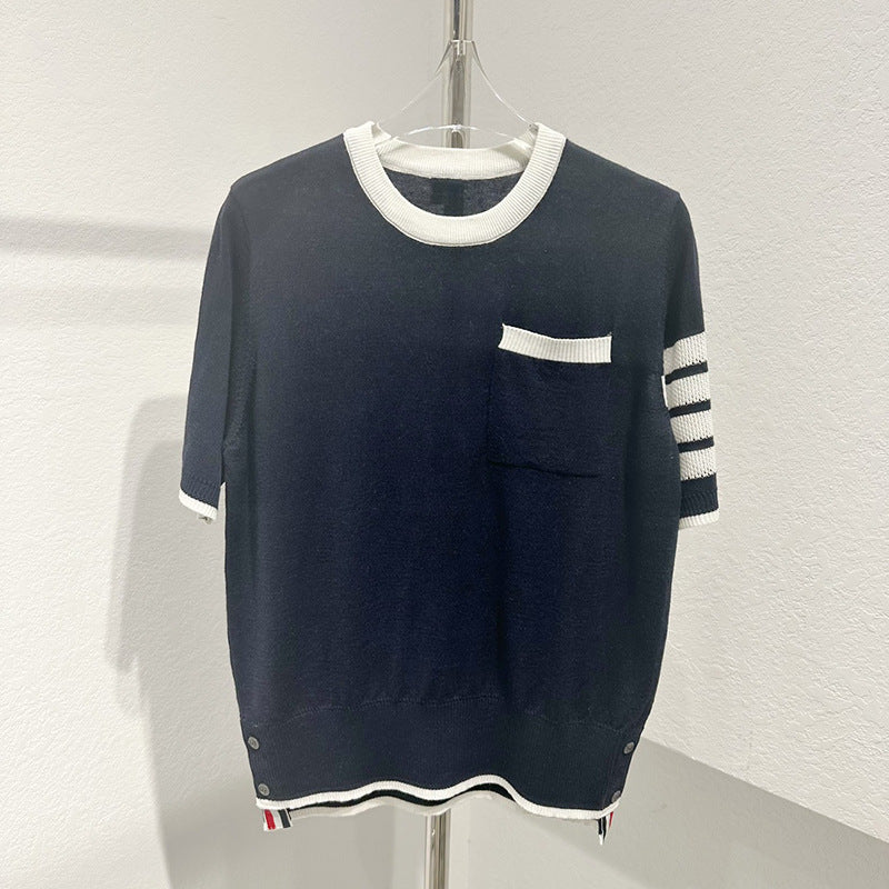 Contrast color knitted T-shirt