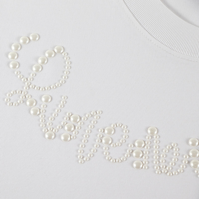 Pearl lettering embroidered T-shirt THOM TREND