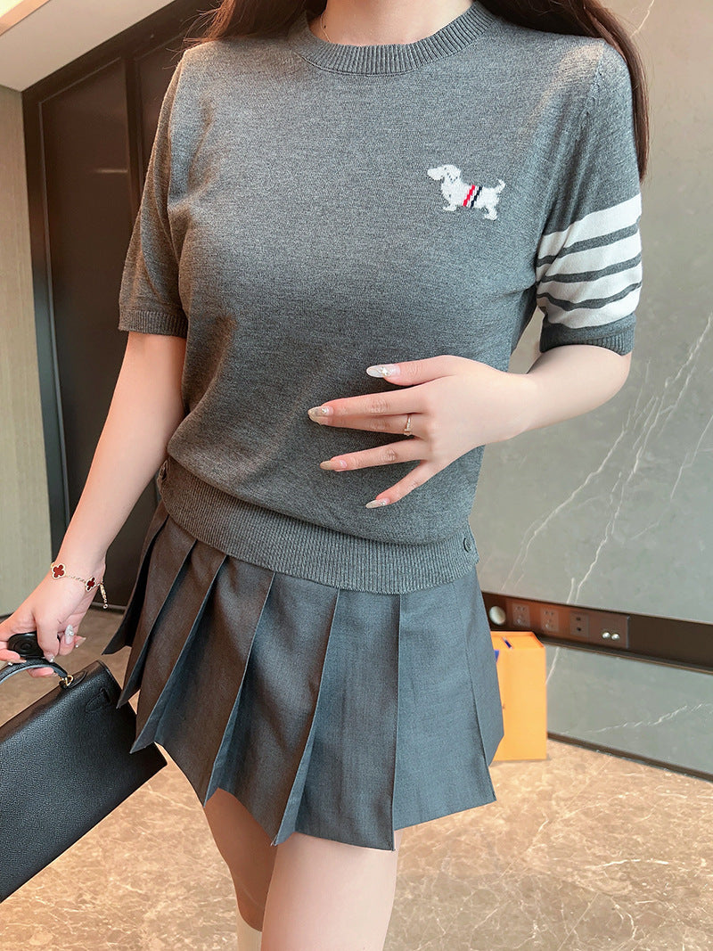 Women's Tricolor Short Sleeve Sweater(复制) THOM TREND