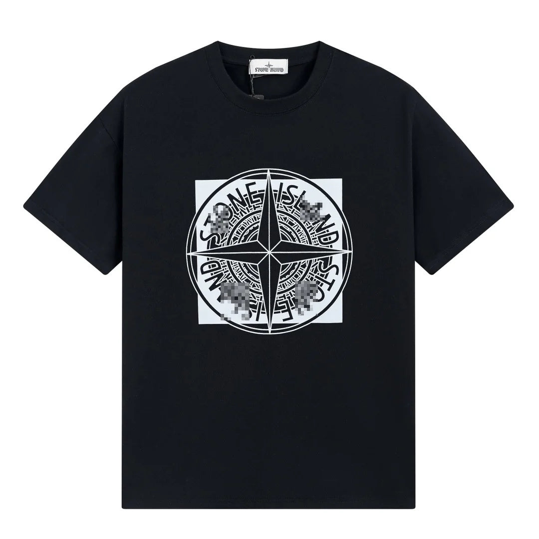 Stone Island Layered Compass Geometric Cotton T-Shirt - White front view