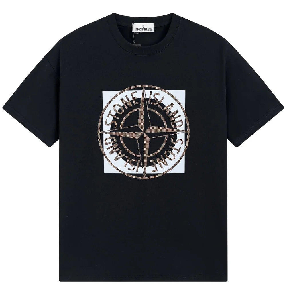 Stone Island Tonal Compass Square Graphic Cotton T-Shirt - White front view