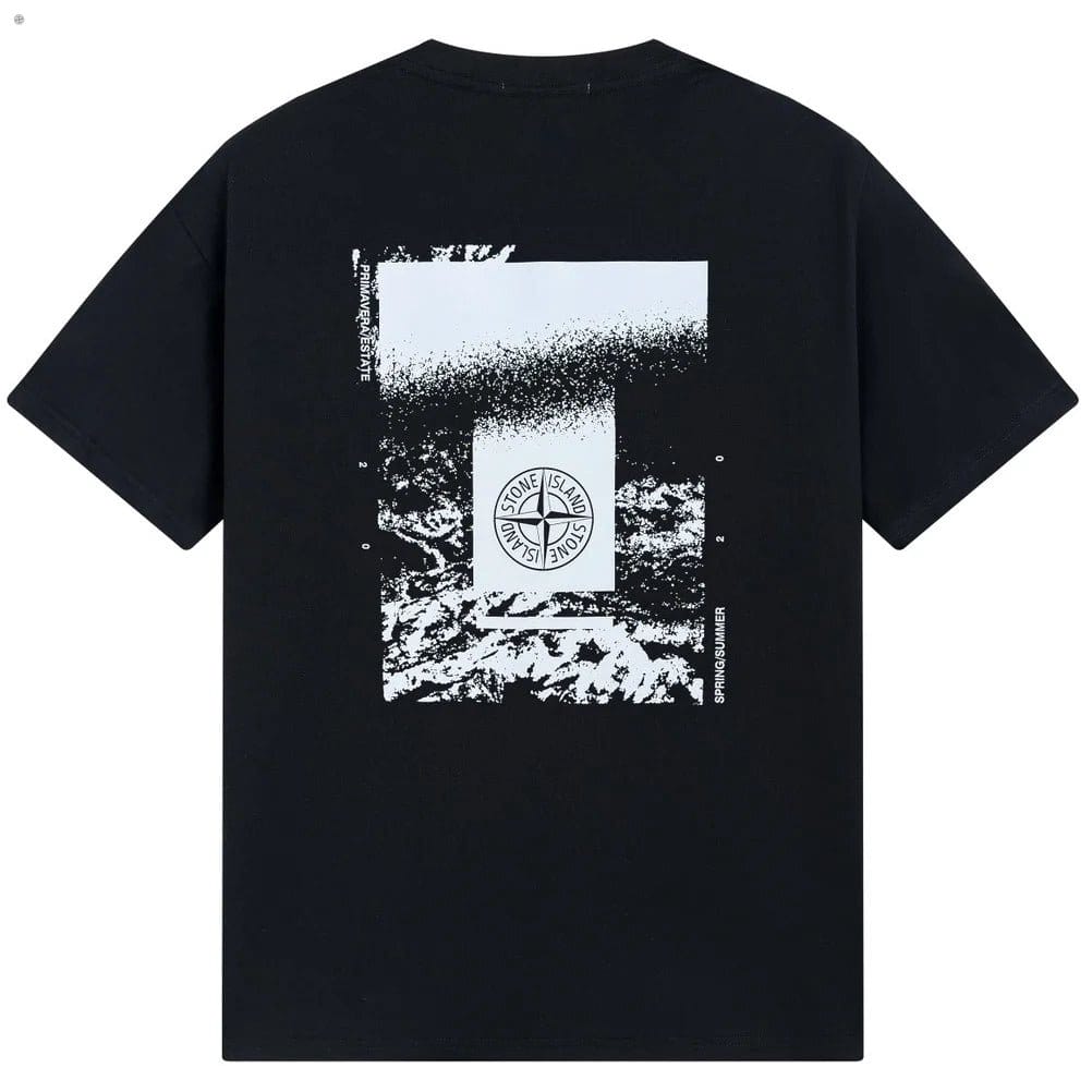 Stone Island Abstract Monochrome Back Graphic Cotton T-Shirt - White back view