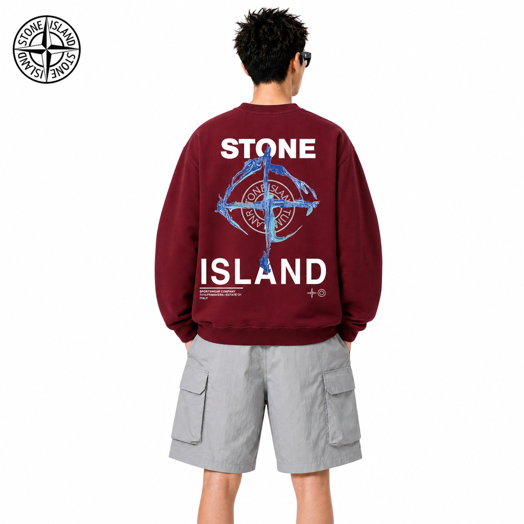 Stone Island Blue Compass Back Graphic Crewneck Sweatshirt on male model - back view