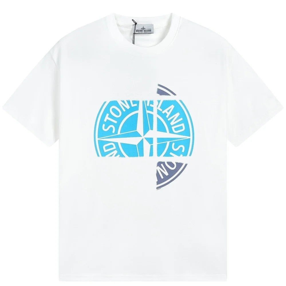 Stone Island Fragmented Blue Compass Cotton T-Shirt - White product detail view