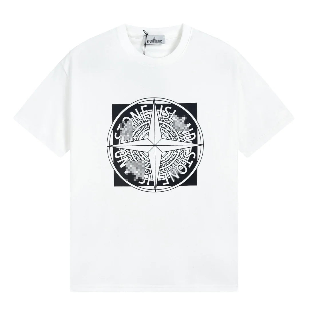Stone Island Layered Compass Geometric Cotton T-Shirt - White product detail view
