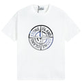 Stone Island Glitch Compass Graphic Cotton T-Shirt - White front view