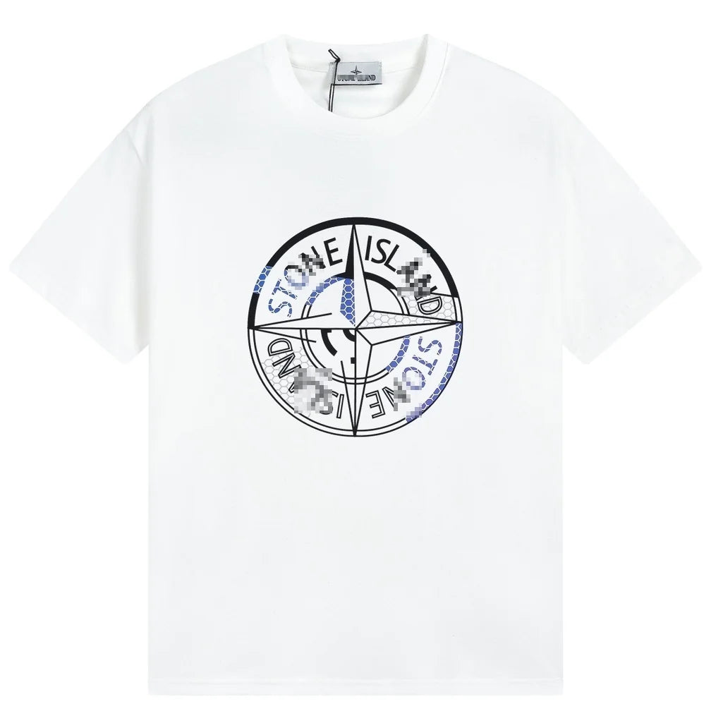 Stone Island Glitch Compass Graphic Cotton T-Shirt - White front view