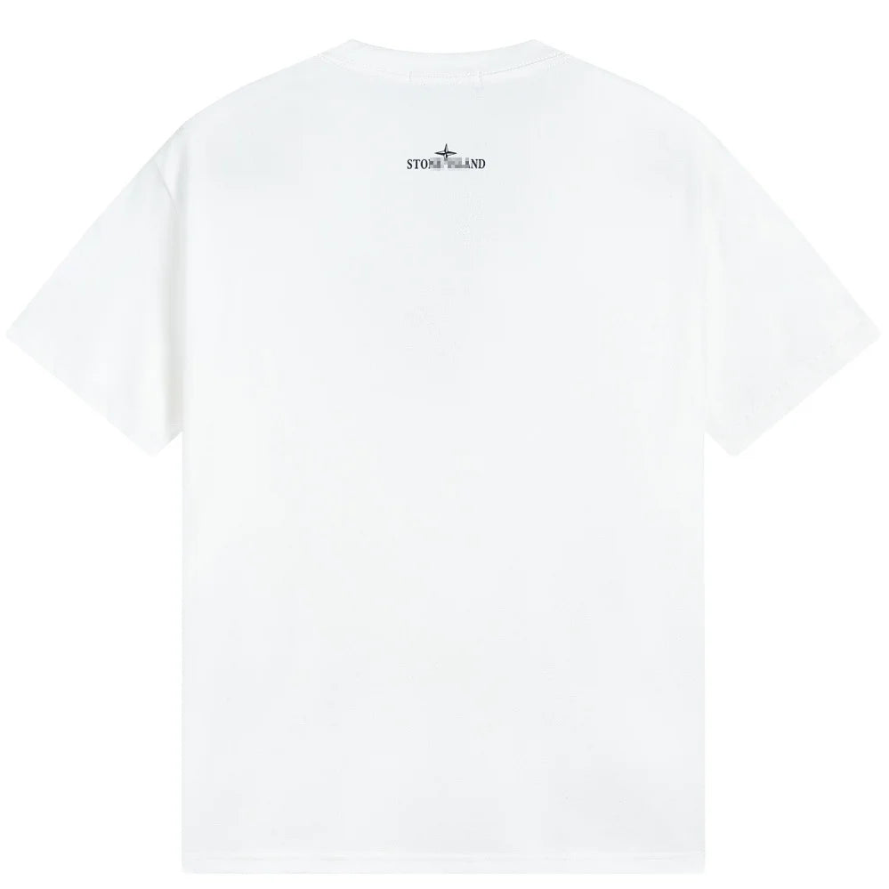 Stone Island Fragmented Blue Compass Cotton T-Shirt - White product detail view