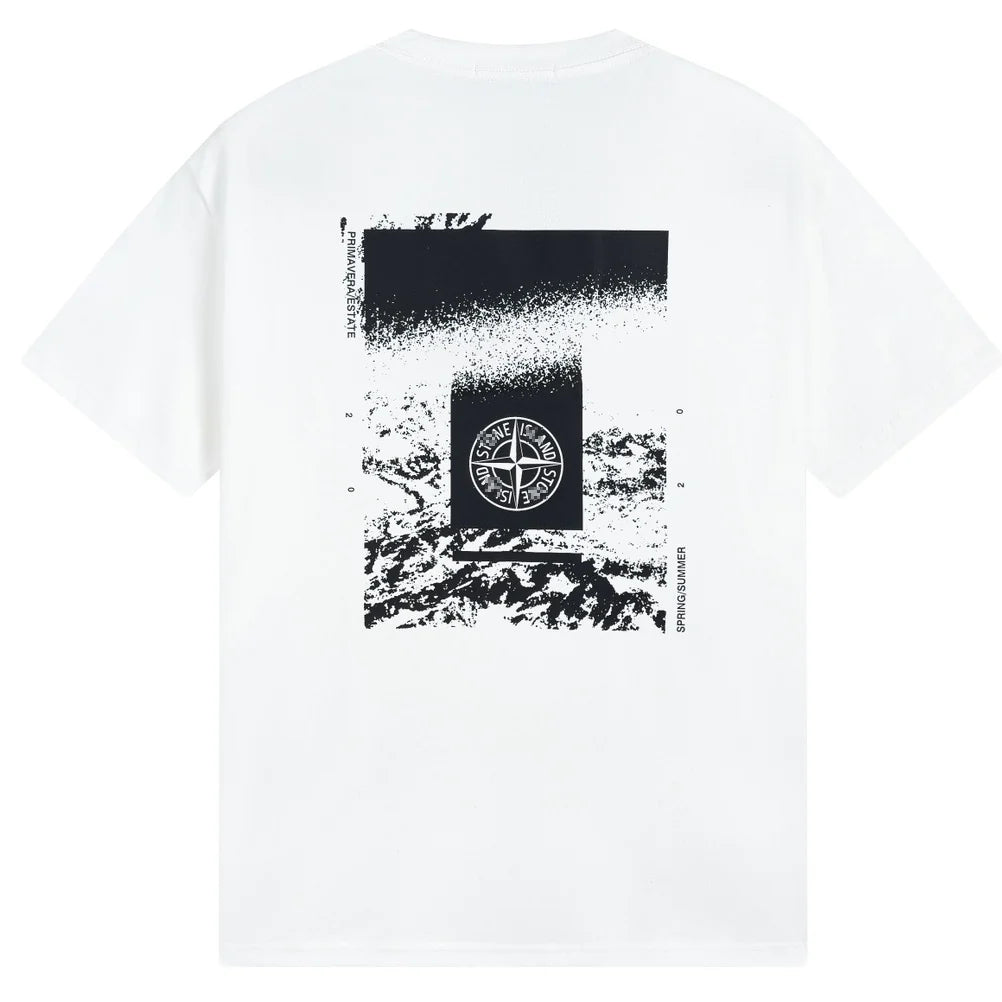 Stone Island Abstract Monochrome Back Graphic Cotton T-Shirt - White product detail view