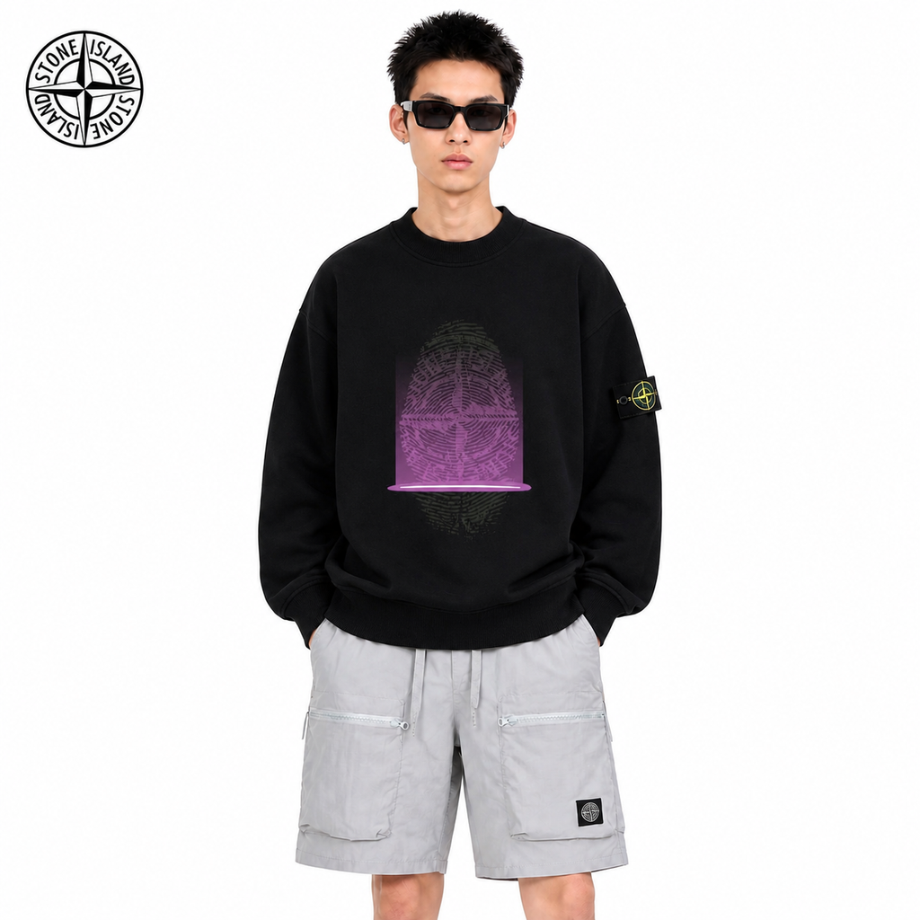 Stone Island Digital Compass Graphic Crewneck Sweatshirt on male model - front view