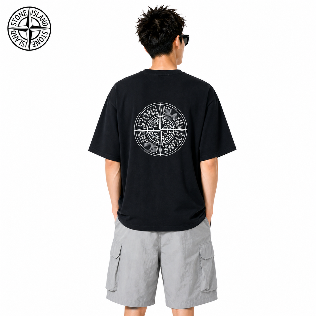 Stone Island Concentric Compass Back Graphic Cotton T-Shirt on male model - back view
