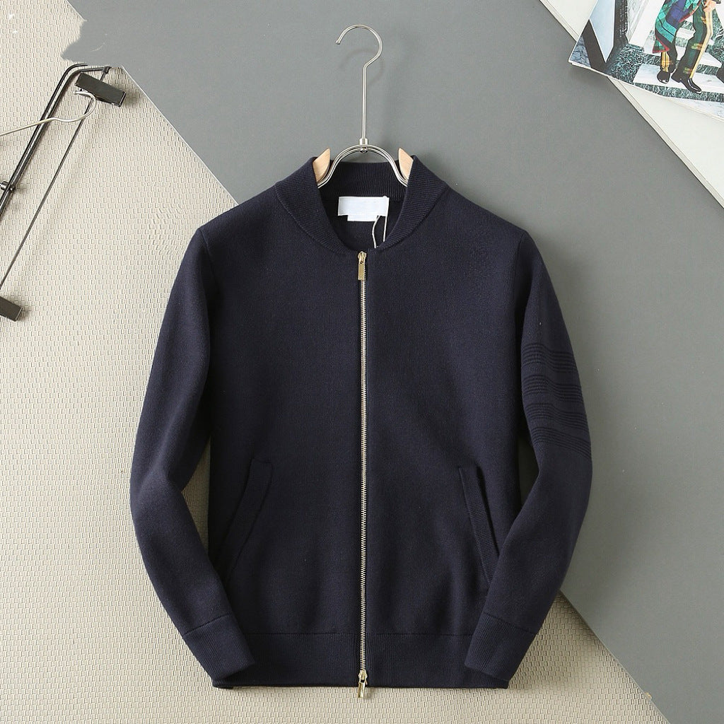 Thom Browne Unisex Zip-Up Knit Bomber Jacket with Tonal Four-Bar Detail