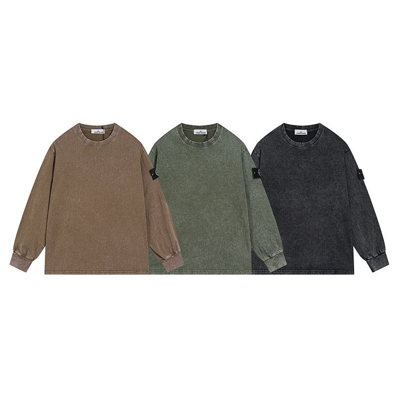 Stone Island Compass Badge Washed Oversized Long-Sleeve Tee - brown product detail view