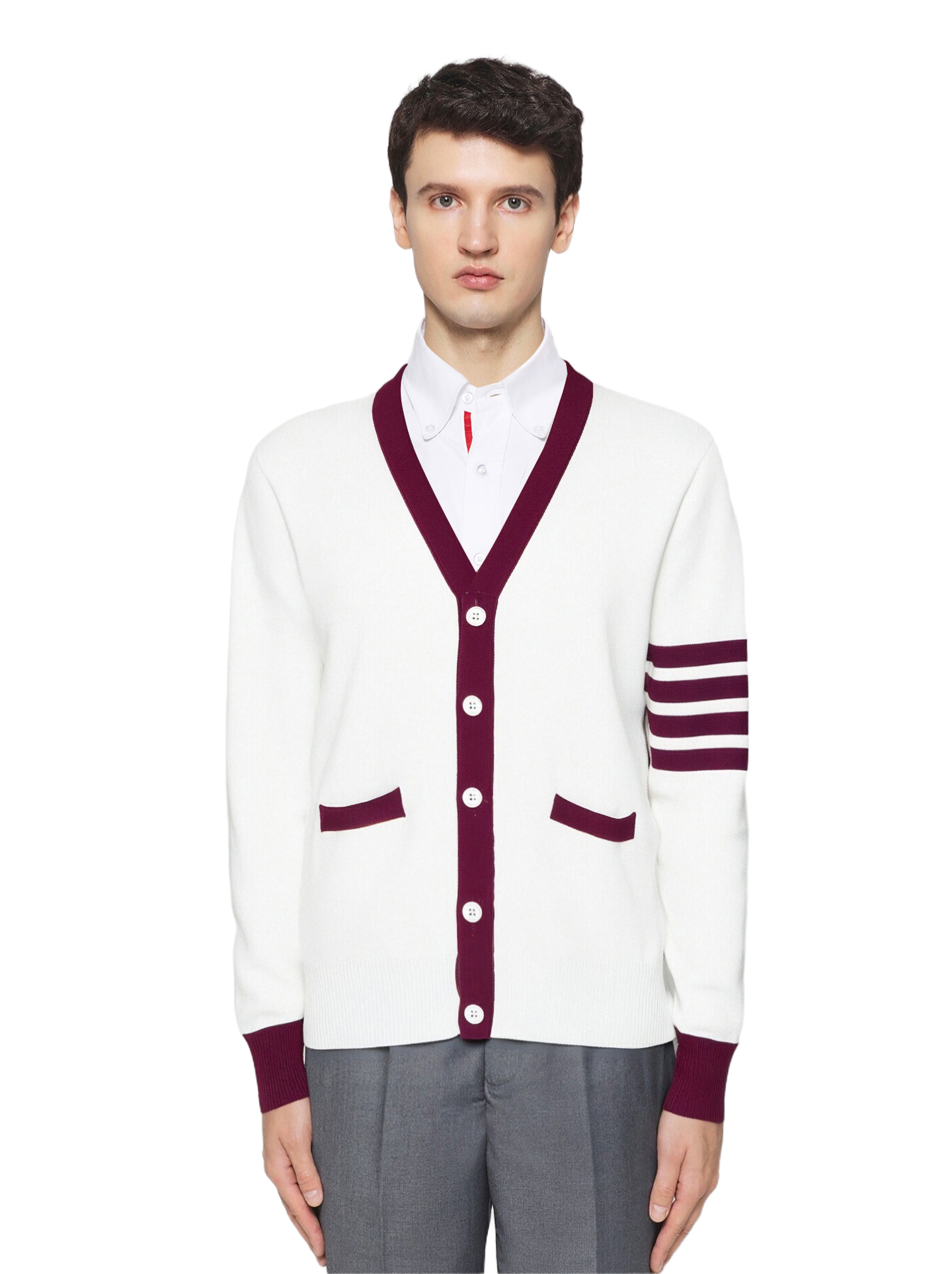 2025SSS Red and white sweater jacket THOM TREND