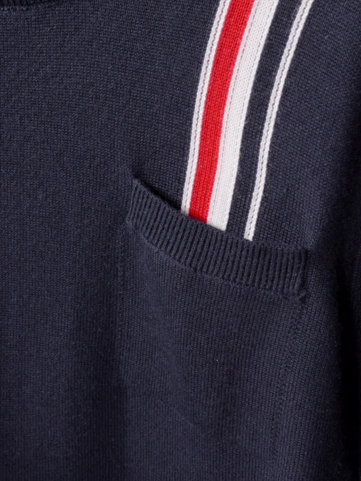 Four-Bar Wool Pullover Sweater by Thom Browne, knitwear detail view