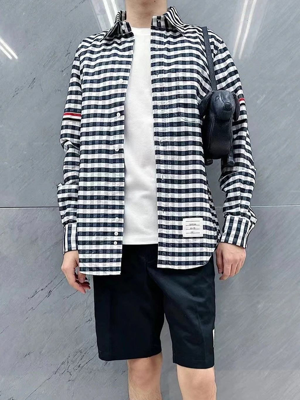 Men's Couple plaid shirt by Thom Browne, shirt detail view