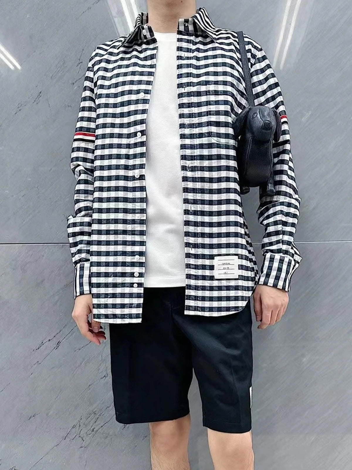 Men's Couple plaid shirt by Thom Browne, shirt detail view